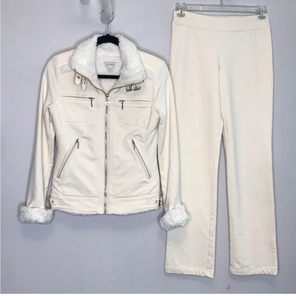 BOSTON PROPER Cream Moto Jacket and pants set sz XS - Picture 1 of 8